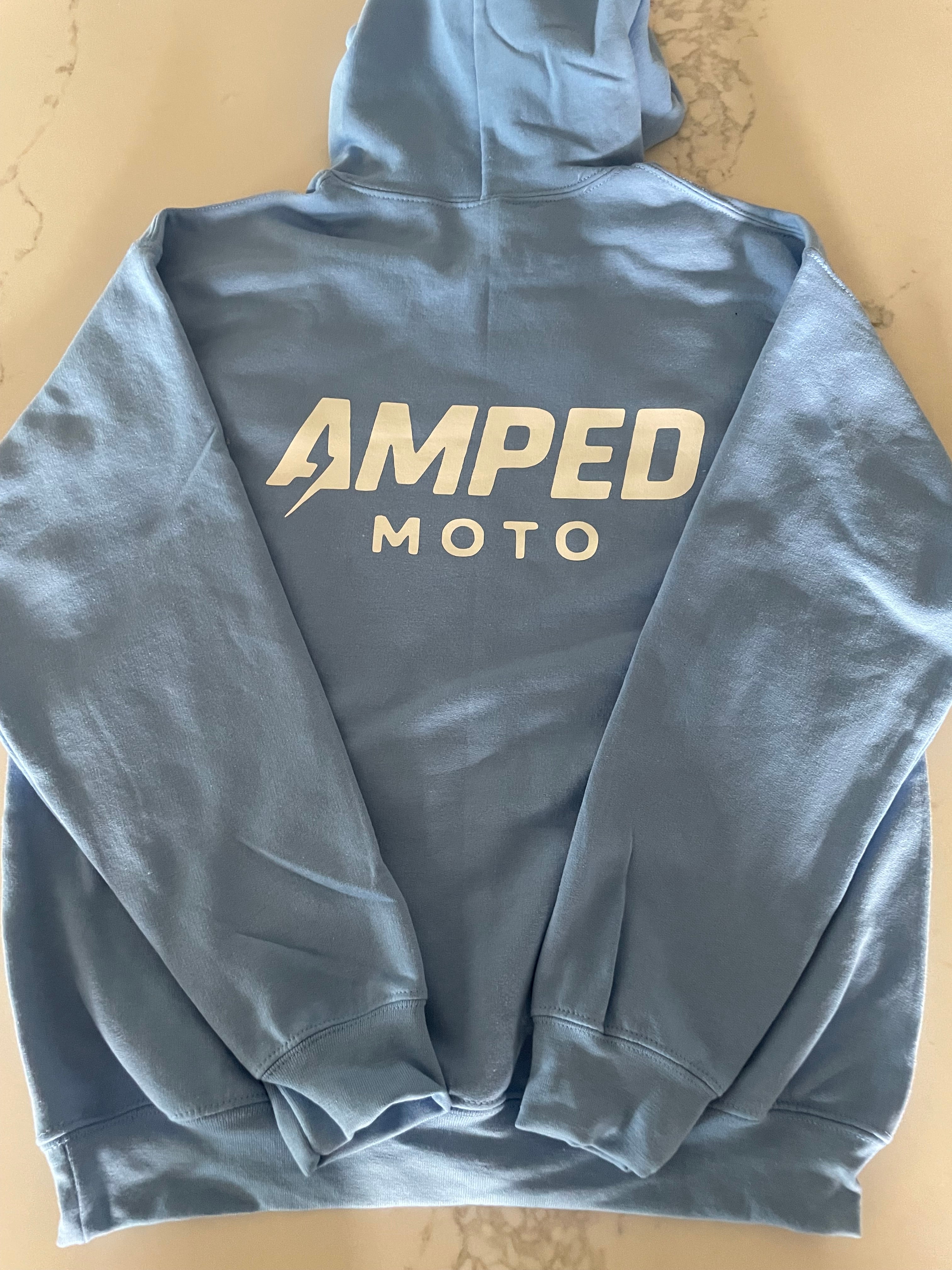 sky blue amped moto hoodie