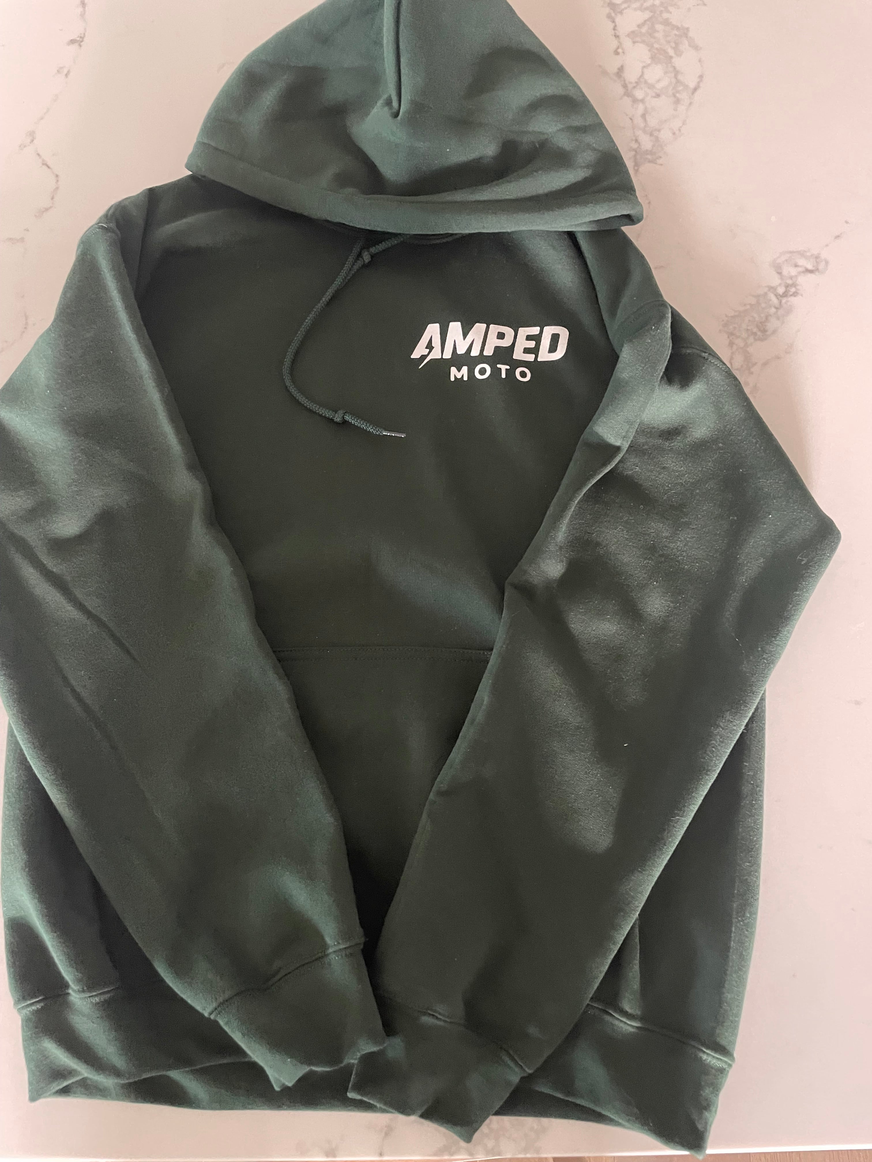 dark green amped moto hoodie
