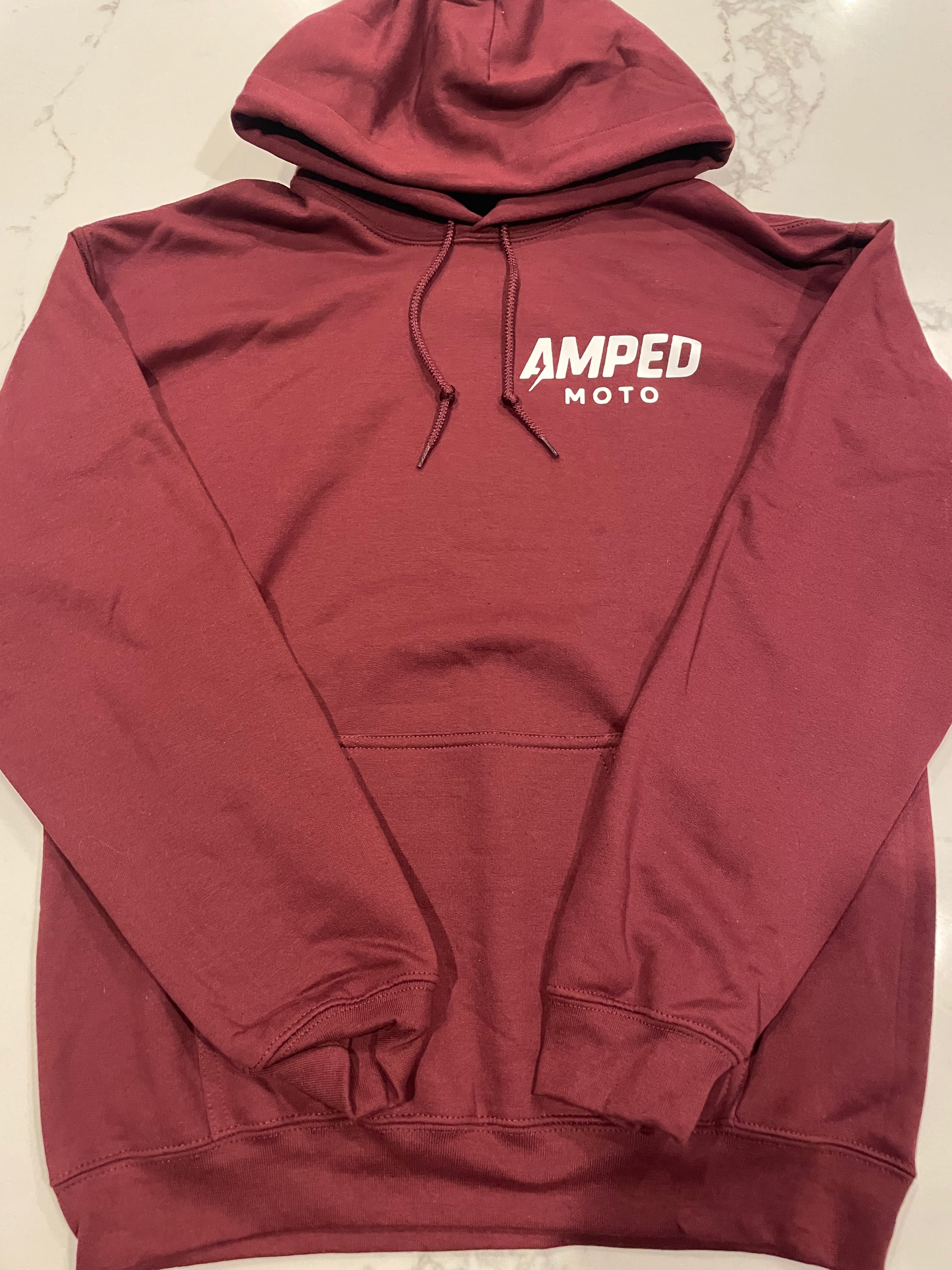 maroon amped moto hoodie
