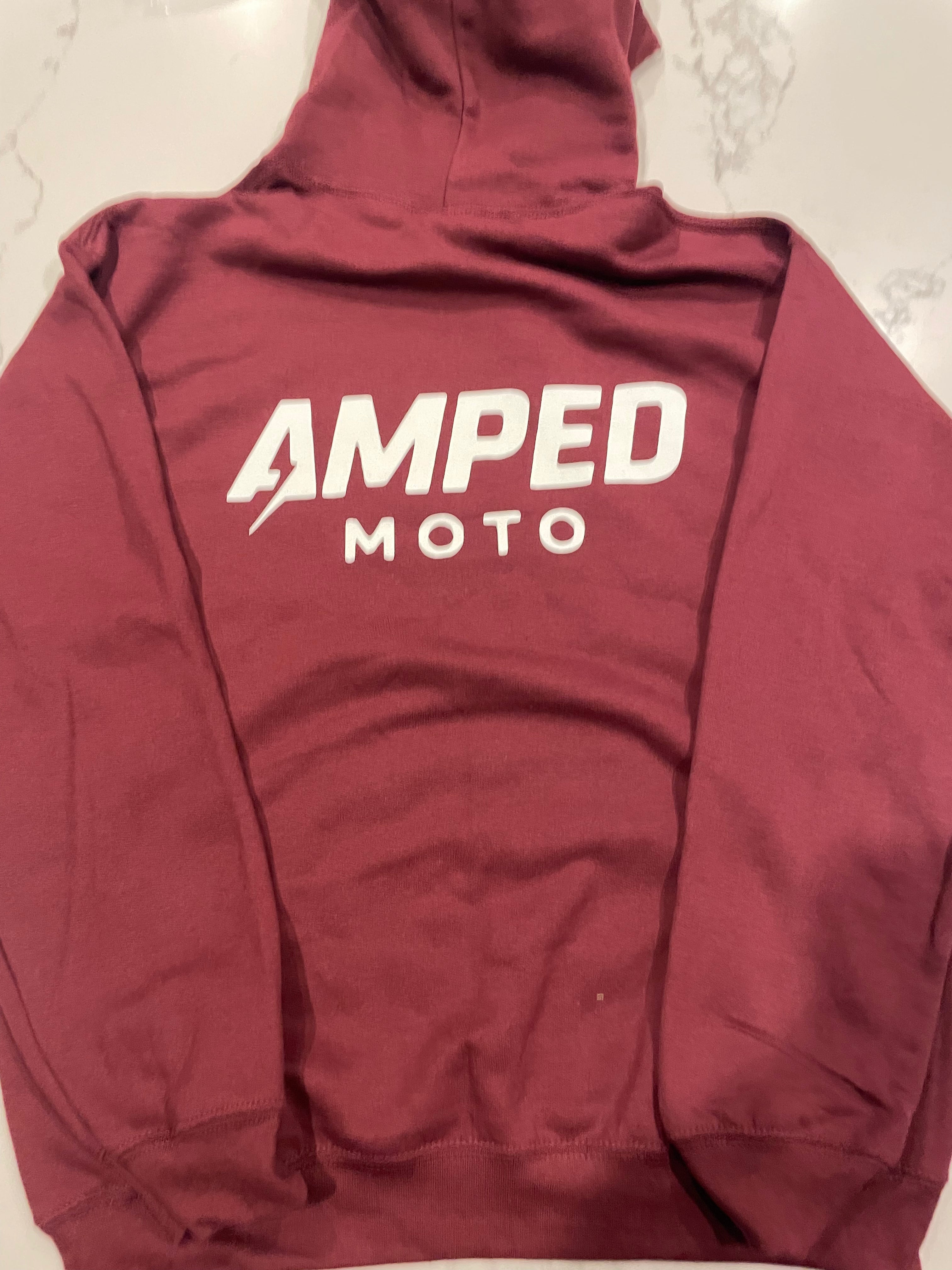 maroon amped moto hoodie